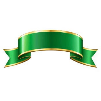 Green banner ribbon Shape with golden outline isolated on transparent background png