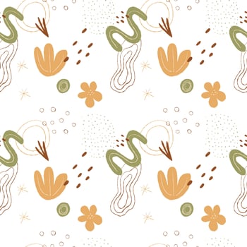 Seamless abstract floral pattern in earthy tones on a white background. Ideal for textiles, wallpaper, wrapping paper and branding. Boho style. vector