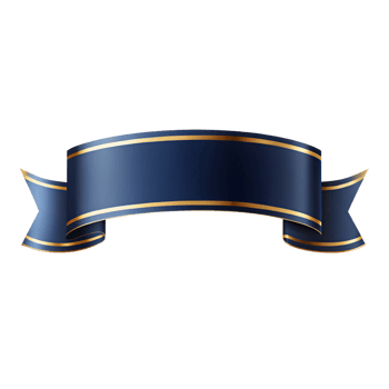 Dark Blue empty banner ribbon Shape with golden outline isolated on transparent background png