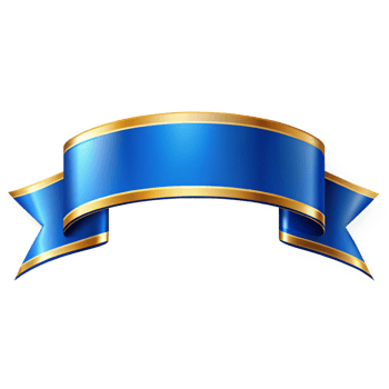 Blue ribbon Shape with golden outline isolated on transparent background png