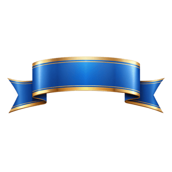Blue banner ribbon Shape with golden outline isolated on transparent background png