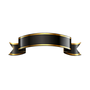 Black banner ribbon Shape with golden outline isolated on transparent background png