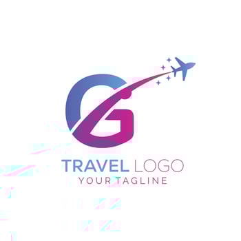 Letter G Travel Logo Design with plane. Icon of G for travel agency logo design. vector