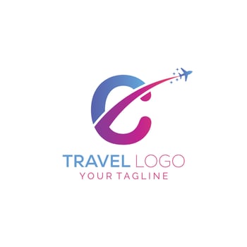 Letter C Travel Logo Design with plane. Icon of C for travel agency logo design. vector