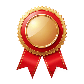 Red ribbon Certificate Badge Achievement icon with golden border on transparent background png