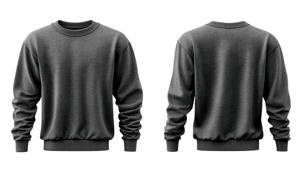 Stylish gray sweatshirt with long sleeves, perfect for casual wear png