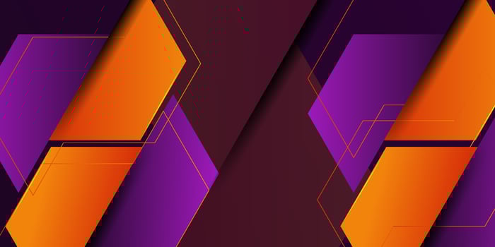 Abstract 3D background with purple and orange gradient colors. Hexagonal cut pattern overlay shape. Cool design. Eps10 vector