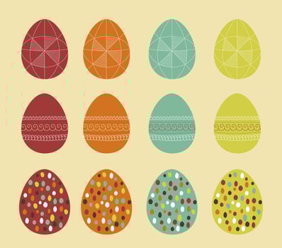 Set of painted retro Easter eggs vector