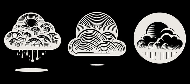 Three different types of clouds are shown in black and white vector