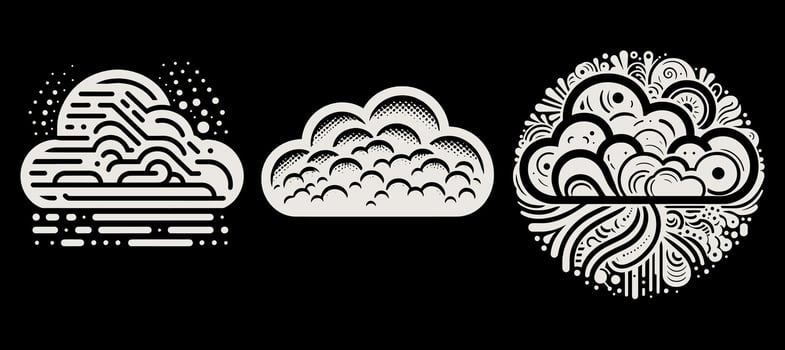 Three different clouds on a black background vector