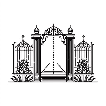 single one line Gate black silhouette on white background vector