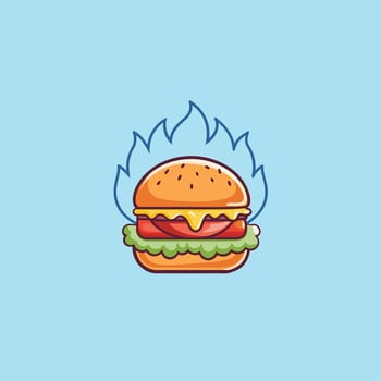 Burger With Fire Cartoon Icon Illustration Food Object Icon Isolated Flat vector