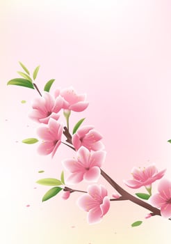 Spring vertical illustrations design pink peach blossoms on a light background vector