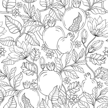 Line art Pomegranate Garnet pattern. vector