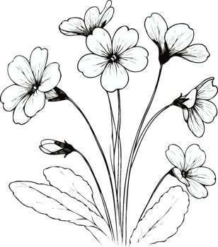 Hand drawn illustration of wildflowers. Hand Drawn contour flowers, line art floral, black and white Botanical illustration drawing, set of decorative elements of plants png