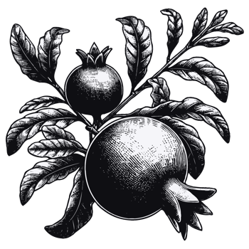 Pomegranate fruit set. Hand drawn sketch illustration, Sketch Drawing. Ripe pomegranates with leaves. Hand drawn illustration. png