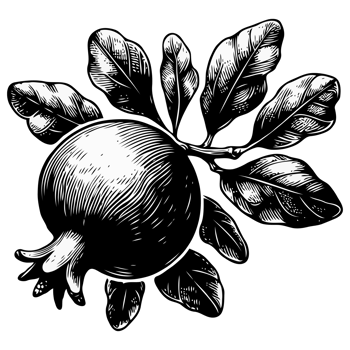 Pomegranate branch with fruits and leaves. Engraved illustration. Ripe pomegranates with leaves. Hand drawn illustration. png