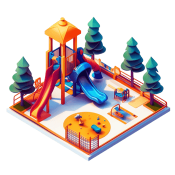 3D Isometric Playground with Slides and Swings in Park png