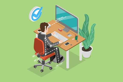 3D Isometric Flat Conceptual Illustration of Ergonomically Correct Workstation. vector