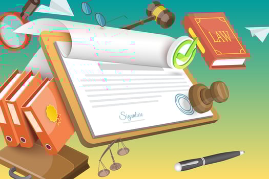 3D Conceptual Illustration of Legal Contract Signing vector