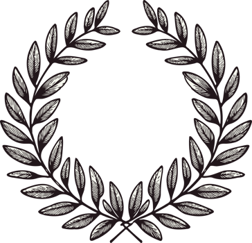 A wreath with a green leaves and a symbol for the winner of the contest. Laurel wreath icon. Laurel wreath icon. Black and White Wreath png