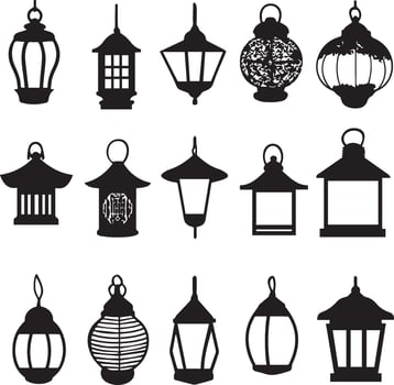 Lantern icon set black and white vector