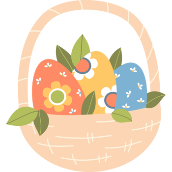 Easter Basket with Eggs and Leaves png