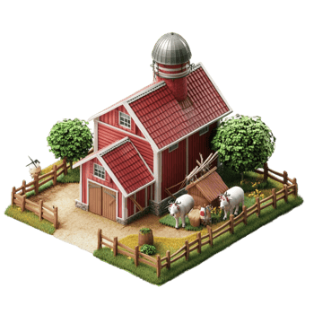 Isometric Farm with Red Barn png