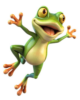 Happy frog leaping with stretched legs on transparent background png