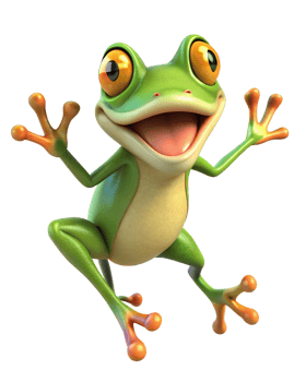 Cute little frog in a happy jump on transparent background png
