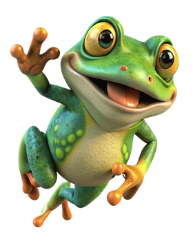 Happy green frog in motion with transparent background png