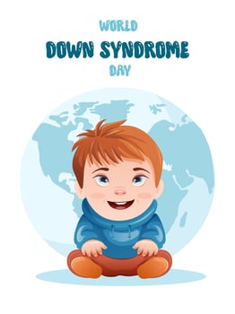 World Down Syndrome Day. Cartoon a cute smiling boy with down syndrome. vector