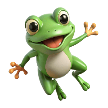 Cheerful cartoon frog making a leap with transparent background png