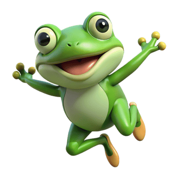 Cute cartoon jumping frog with tiny arms stretched out on transparent background png