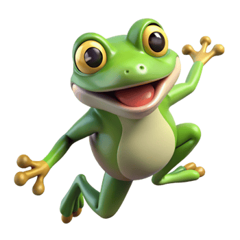 Playful green frog with extended legs on transparent background png
