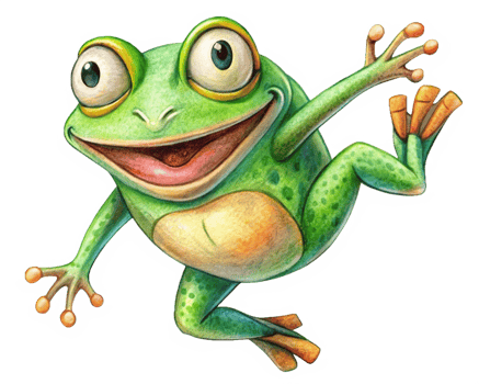 Cute frog taking a big jump with transparent background png