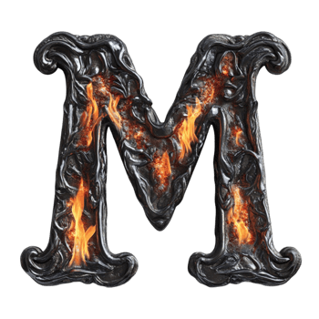 Fiery Letter M with Lava and Flames png
