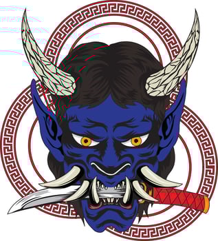 Japanese Demon Sword Oni Mask vector