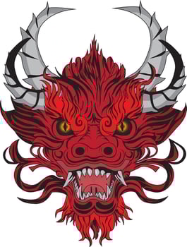 Red Dragon Demon Oni Face vector