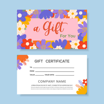 Gift certificate template with bright creative flowers. Business card with beautiful flowers. vector