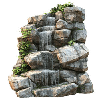 Nature-Inspired Rock Waterfall with Moss png