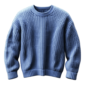 A blue sweater with a large knit pattern png