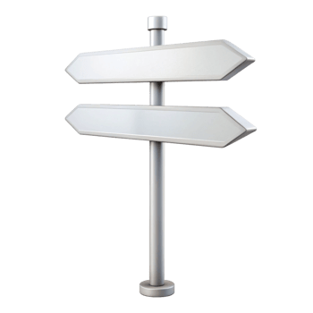 Sculptural arrow direction sign with 3D elements is isolated on transparent background png