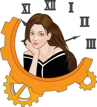 Anime Girl Time Clock Logo Vintage Watch vector