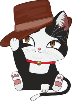 Gentleman Chibi Cat Wearing Hat vector