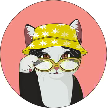 Summer Fashion Cat With Bucket Hat And Glasses Sticker Logo vector