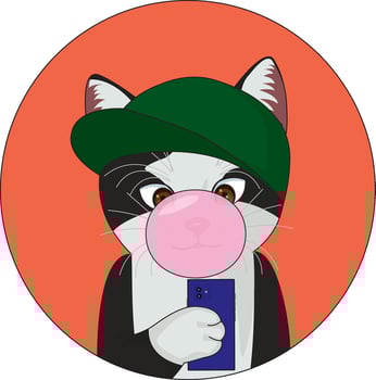 Cool Cat Blowing Bubble Gum And Taking Selfie vector