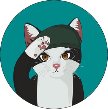 Soldier Cat Sticker Saluting Kitty Logo vector
