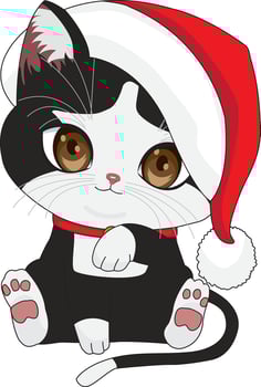 Cartoon Cat Wearing A Santa Hat Sitting On The Ground Chibi Cat Character vector