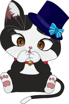 Surprised Cat Sitting On Floor Wearing Hat vector